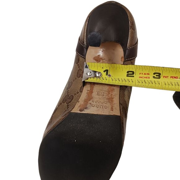 Rare Gucci GG Pumps Heels Sz 6 B BRASS GOLD BOWS Crystal Coated Canvas Classic - Picture 16 of 16